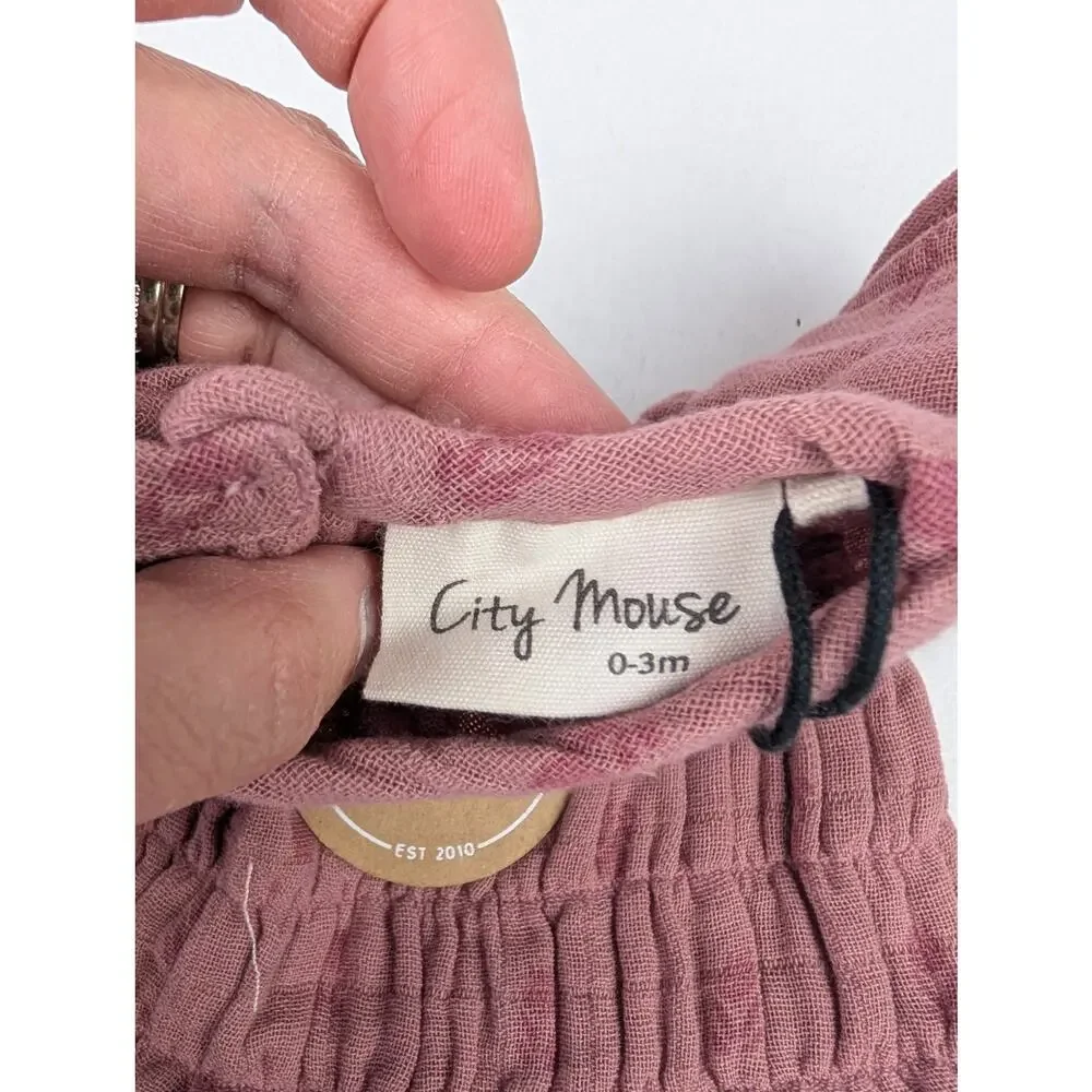 City Mouse 0-3 Months Mauve Smocked Tulip Romper
